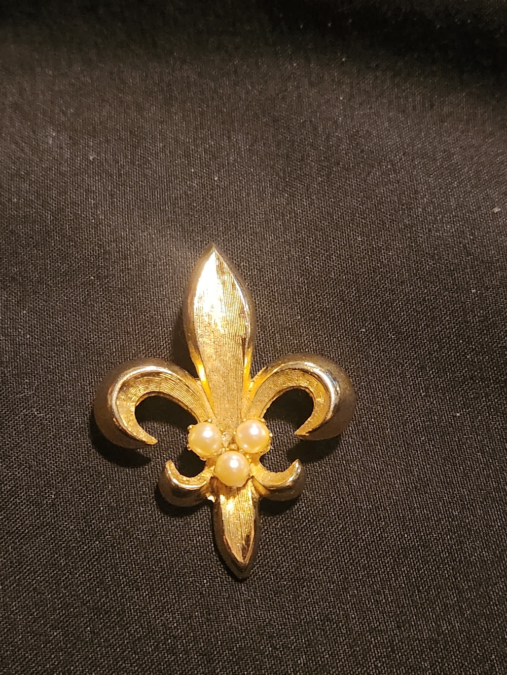 Gold Fleur-de-Lis Brooch with Pearl Accents - Women Jewelry